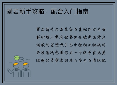 攀岩新手攻略：配合入门指南